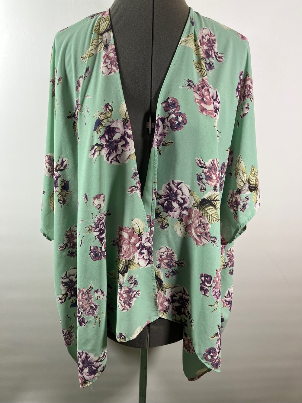 Carole Christian Mint Green Floral Open-Front Kimono Size One Size